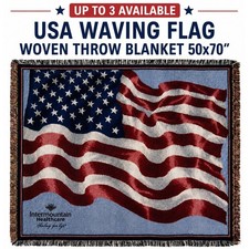 USA Waving Flag Woven Throw Blanket 50x70" | Made in USA | America 250 Patriotic