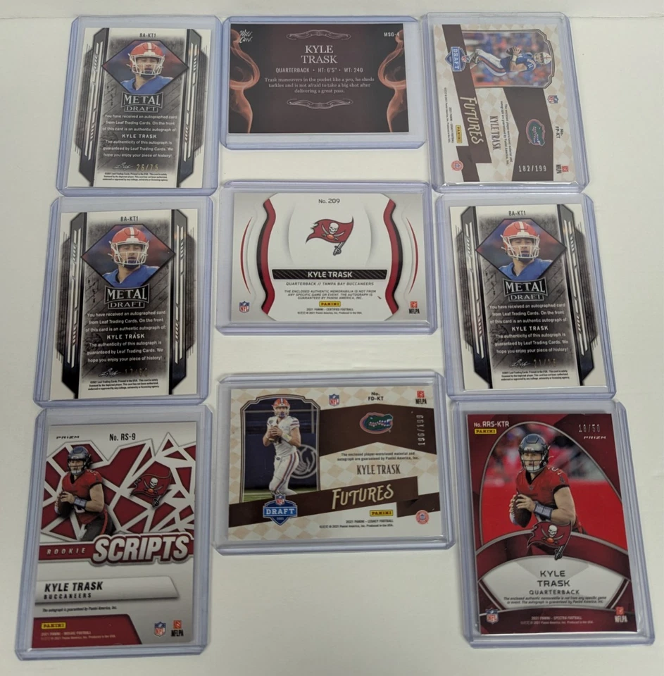 2021 Lot of 9 Autograped Kyle Trask Cards 8 are Numbered RC Rookie - Image 2 of 2