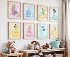 Princess Wall Art Poster Prints Set of 12 A3 A4 Girls Room Decor Princess Theme 