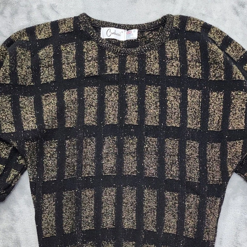 Suéter Carducci Vintage Años 80 Cuello Redondo Talla S Negro Dorado Metálico Geométrico  Foto 2 de 4