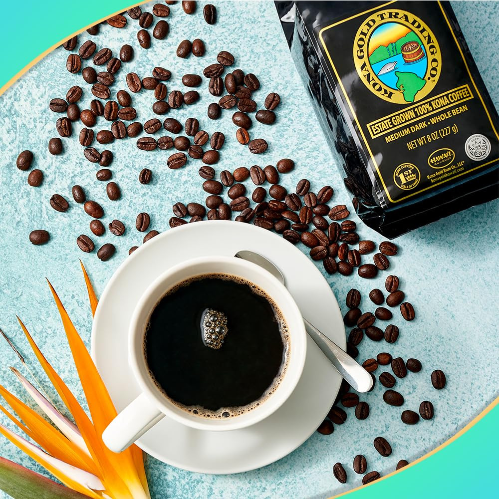 Kona Gold Coffee - 16 Oz Whole Bean, 100% Kona Medium/Dark Roast