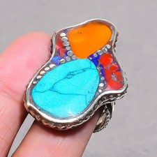 Tibetan Turquoise Yellow Coral Handmade Nepali Jewelry Adjustable Ring SR 3429