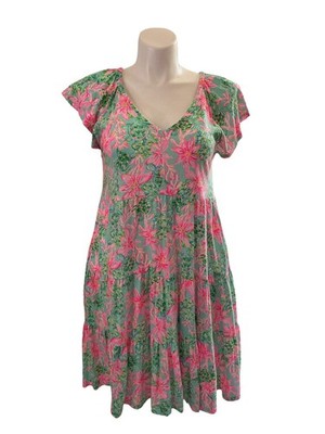 Lilly Pulitzer Kawai Flutter Sleeve Dress - Surf Blue So Shellegant - Size L