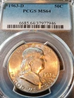 1963-D silver Franklin half. PCGS MS64. No reserve.