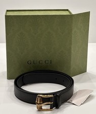 Gucci Men  s Leather Dollar Pigprint Belt Black 110/44 Italy 699954 NIB