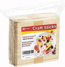 200 Pcs Natural Wooden Food Grade Sticks - Ice Cream Stick - Popsicle 4.5 inch