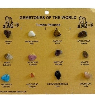 Vintage Gemstones of the World 12 Tumble Polished Stones Museum Products Display
