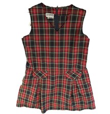 Vintage Dennis Girls Jumper Dress Plaid Style 788 G12 USA Uniform Red Navy