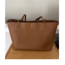 Tory Burch Large Brown Tote Bag Zip Closure Gold Hardware w/ Pouch, Pockets