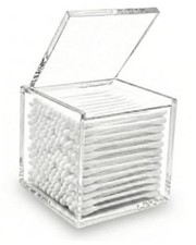 Acrylic Qtip Holder with Hinged Lid Clear Cotton Swab Dispenser Bathroom