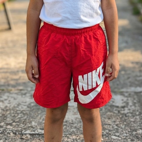 Nike Kids Red Nylon Mesh Lined Athletic Shorts Big Logo Swoosh Sporty