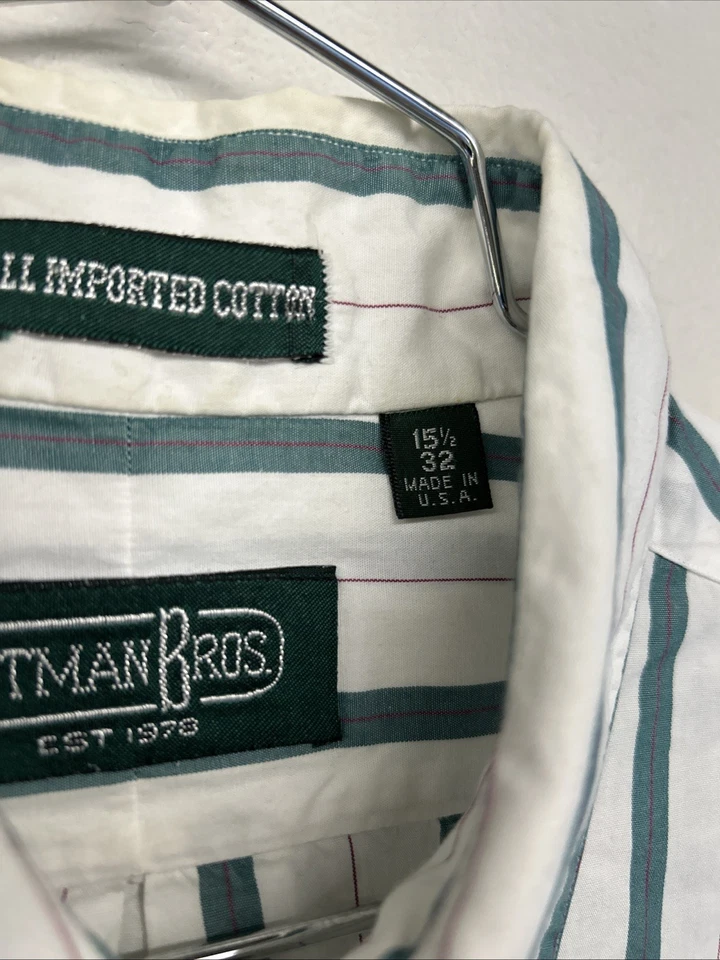 Camisa de vestir vintage para hombre Gitman Bros talla 15,5-32 verde blanco a rayas Foto 3 de 4