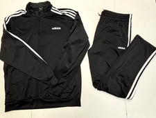 Adidas Tracksuit 2 Piece Full Zip Jacket Pants Black White 3 Stripe Men L LARGE