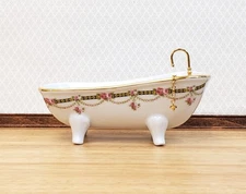 Dollhouse Bath Bathtub Victorian Rose Pattern by Reutter Porcelain 1:12 Scale