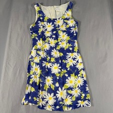 Tessuto Vintage 90s Daisy Floral Mini Dress Blue White Rayon Made in USA Size 10