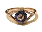 14k yellow gold gemstone sapphire .25ct diamond evil eye ring 3.2g protection