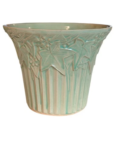 Vintage McCoy Ivy & Berries Jardiniere Planter Aqua Green 1940s Art Pottery Chip