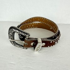 Nocona Belt Co Womens Leather Western Rhinestone Belt Size 28 Bling Studded 1.25