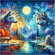5D Diamond Painting Kits for Adults, Wolf Diamond Art Kits for Beginners, DIY F