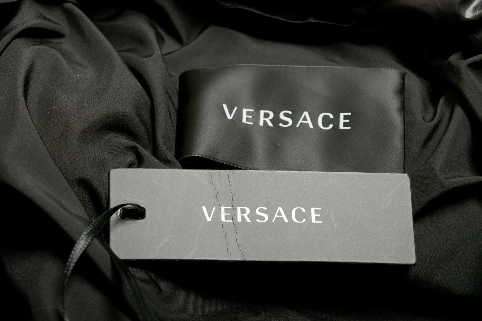 Versace donna piumino nero parka giacca cappotto con cappuccio staccabile US L IT 44