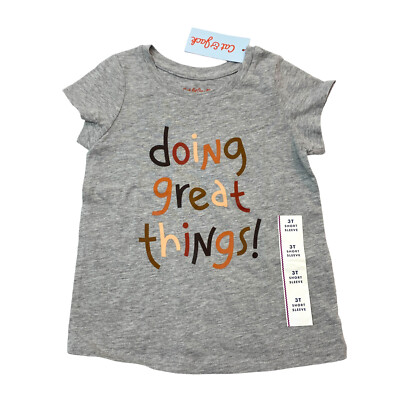 Cat & Jack Girls Size 3T Crewneck T-Shirt 'Doing Great Things!' Gray Heather