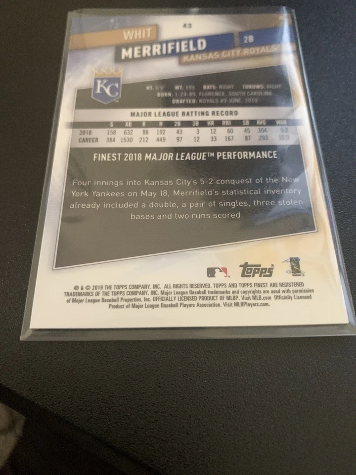 2019 Topps Finest Green Refractor /99 Whit Merrifield #43 KC Royals STUD - Image 2 of 2