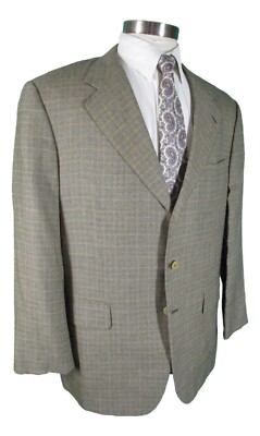 Gianluca Isaia Napoli Mens Beige Plaid 3 Btn Cashmere Blazer 46R Italy