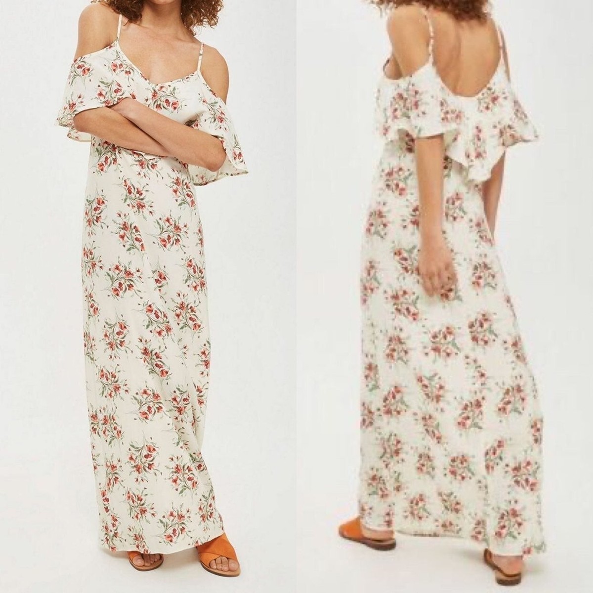 Topshop Revolve Flynn Skye Dreamy Cream Floral Cold Shoulder Maxi Dress S