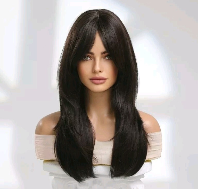 Human hair blenb dark brown curly wavy wig with bang Amazon.com : AISI HAIR Curly Wigs for Black Women Brown  main image 2