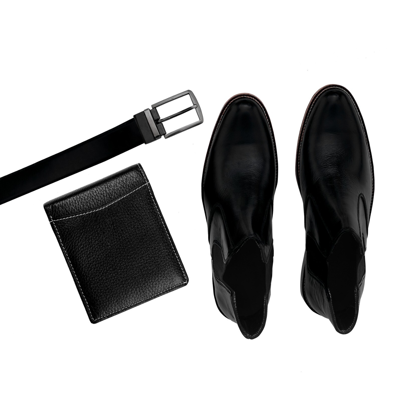 Men's Black Chelsea Boots with Belt & Wallet Combo – Ideal Gift Set for Him-image