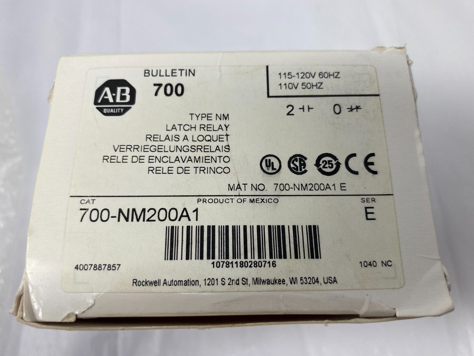 Allen-Bradley 700-NM200A1 Latch Relay Series E Type NM