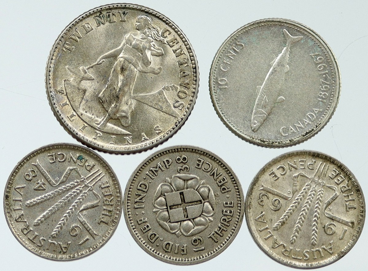 コレクション Great Historic Silver Coins of the world Lot of 5 Silver WORLD COINS Authentic Collection Vintage Group