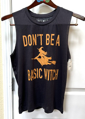 FIFTH SUN Tank Women  Don't Be a Basic Witch'' Halloween Top Medium Black NWT