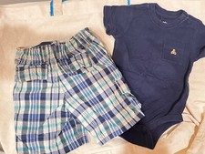 BABY GAP BOYS BODYSUIT BLUE 12/18 MONTHS SHORTS 18/24 MONTHS MADRES BLUE SET EUC