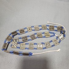 VTG Native Tribal Look Waist Belt Hand Hamered Metal Cutout Beads Boho 32"