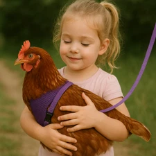 Original Valhoma Chicken Combo Pullet Harness with 4 Feet Leash Purple, XS