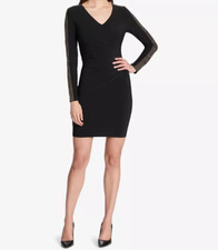 Guess Studded Sheath V-Neck Long Sleeves Black Women Short Formal Dress SIZE 10