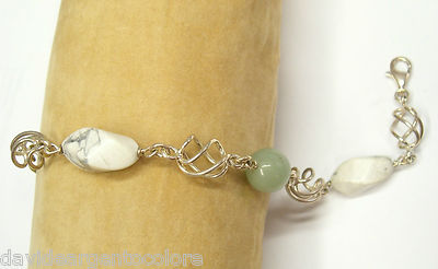 925 Silber Armband mit natürlichem Howlith und Jade - Hartsteinarmband