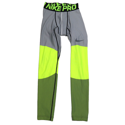 Nike Pro Hyperwarm Tights Mens S Volt Black Pull On Stretch Logo Gym 699970-702