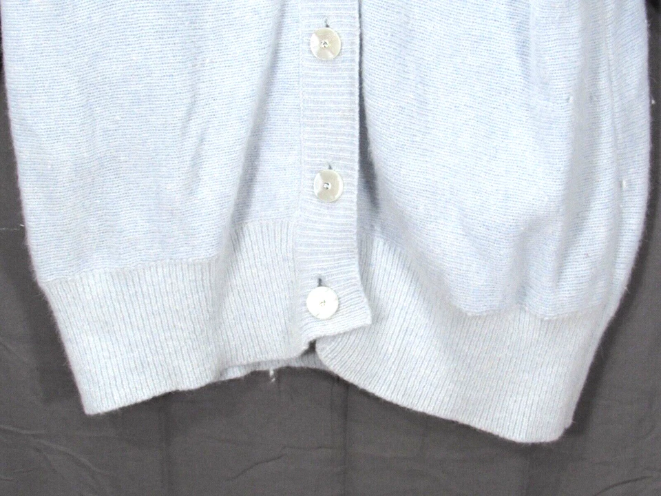 VTG CARDUCCI Light Blue SWEATER CARDIGAN Lambswool Angora BEADED PEARLS sz M - Image 4 of 4