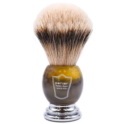 Parker Safety Razor Silvertip Badger Shave Brush with Handsome Faux Horn Handle