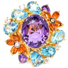 925 STERLING SILVER PURPLE AMETHYST TOPAZ SAPPHIRE GEMSTONE CZ FLOWER RING 9.5
