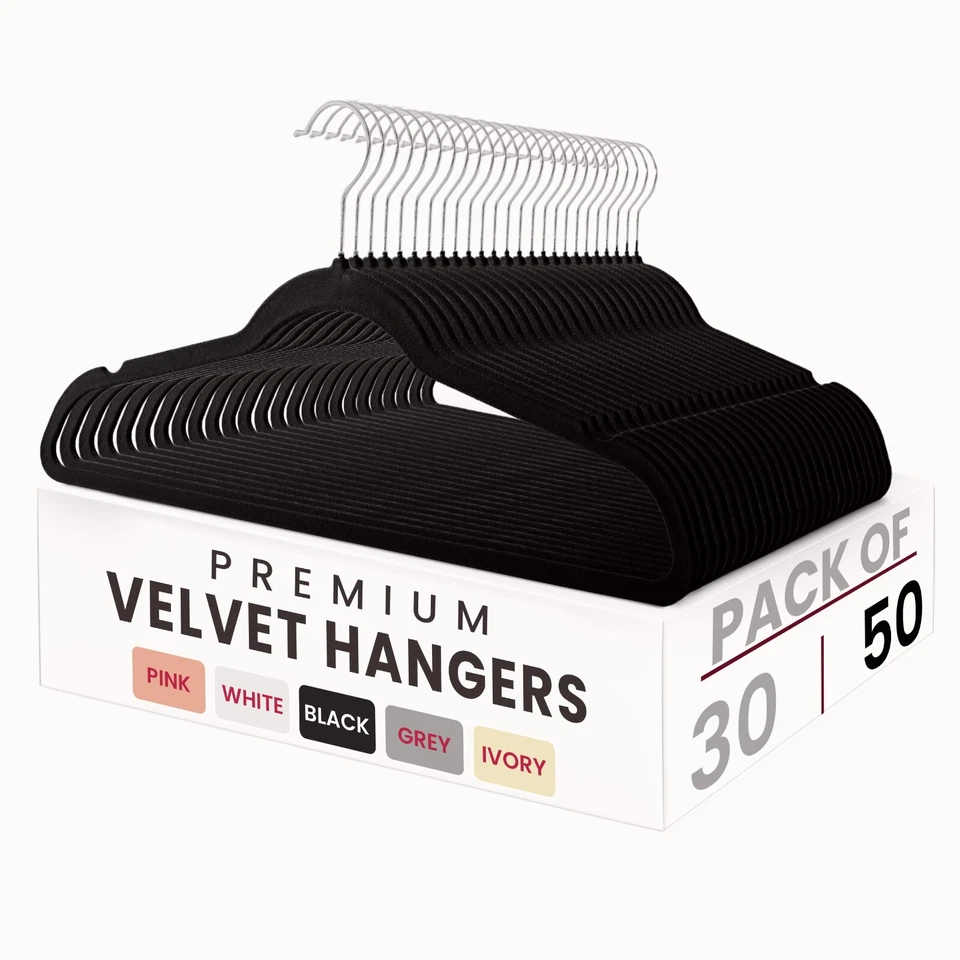 Velvet Hangers Flocked Clothes Heavy Duty Premium Non-Slip Hangers (30/50 Pack)
