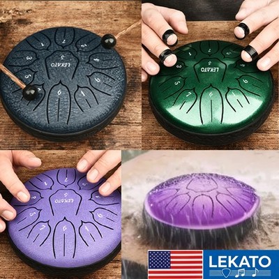 LEKATO 6 Inch 11 Tones D Key Steel Tongue Drum Handpan for Summer Outdoor Garden