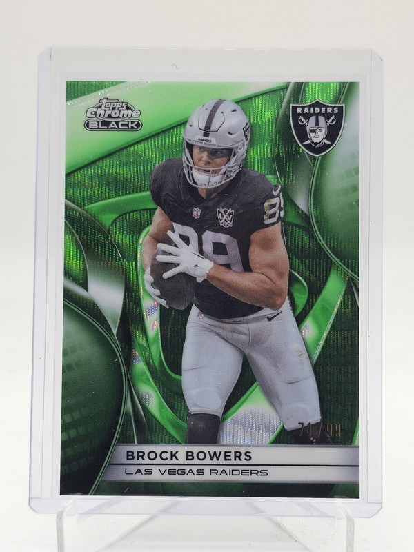 BROCK BOWERS 2025 TOPPS CHROME BLACK GREEN WAVE REFRACTOR /99 #54 RAIDERS Q7485