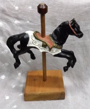 Vtg Estate Find ~ Carved Wood BLACK CAROUSEL HORSE ~ Square Base ~ Approx. 13" H