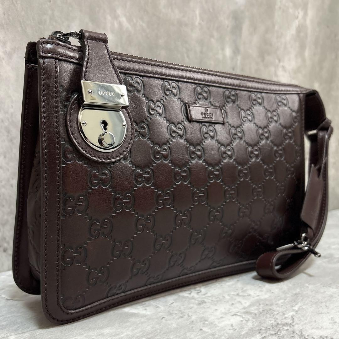 GUCCI Shima GG Leather Handle Bag Brown Authentic G07152211