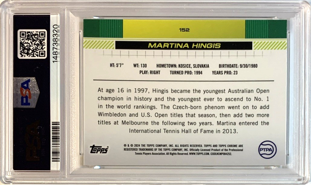 2024 TOPPS CHROME TENNIS #152 MARTINA HINGIS HOF PINEAPPLE REF. PSA 10--#40/77 view 3