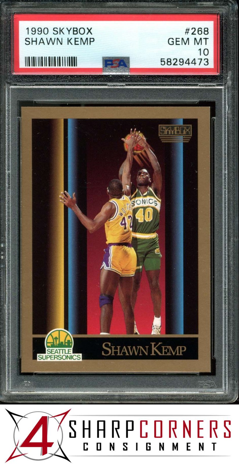 1990 SKYBOX #268 SHAWN KEMP RC SUPERSONICS PSA 10