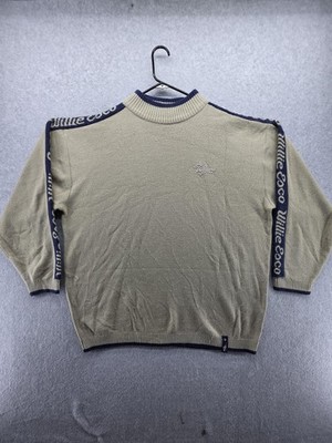 Willie Coco Sweater Mens 2XL Green Logo Tape Crewneck Long Sleeve Knit Pullover